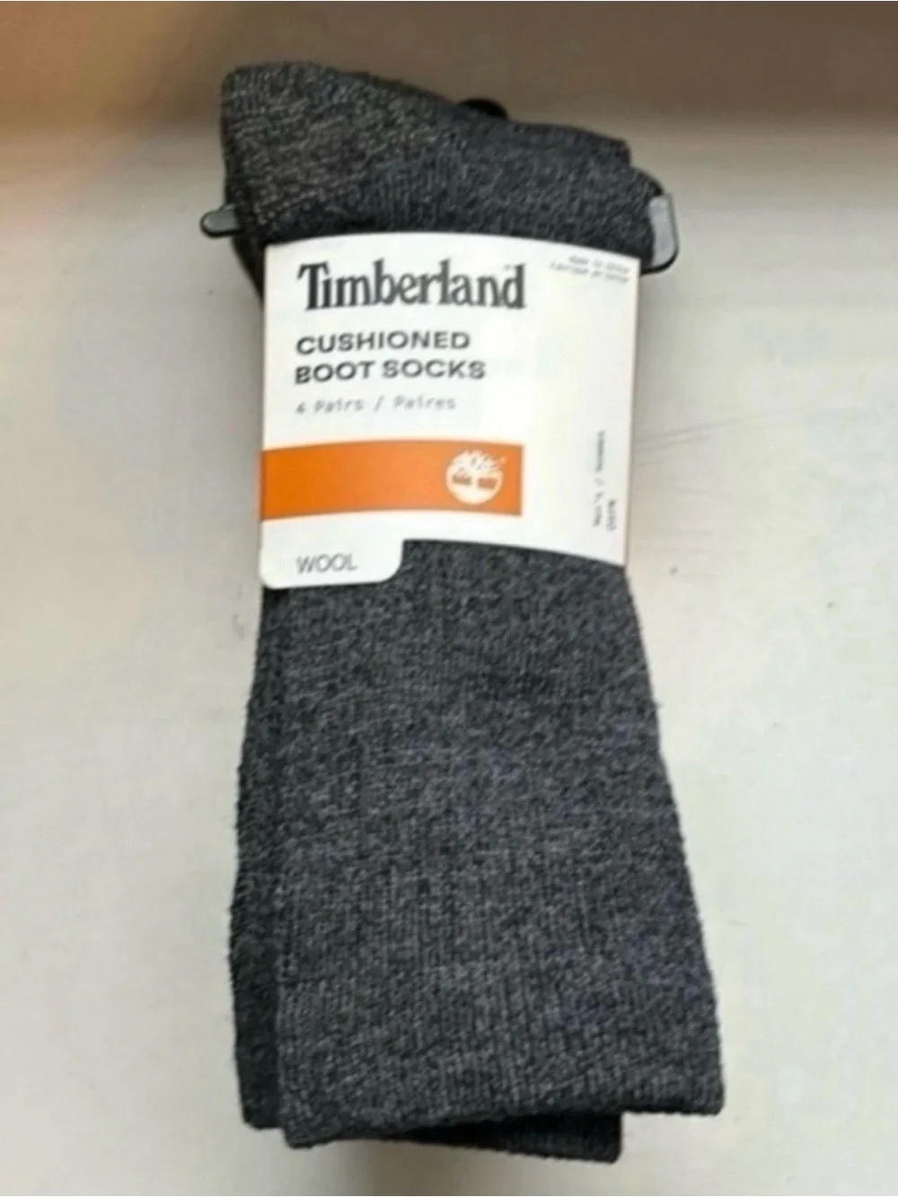 New Timberland Socks Men’s 4 Pair Gray Wool Cushioned Boot Socks Casual Outdoors